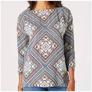 J.Jill Button Back Bandana Tapestry Blouse Red White Blue Size M Petite